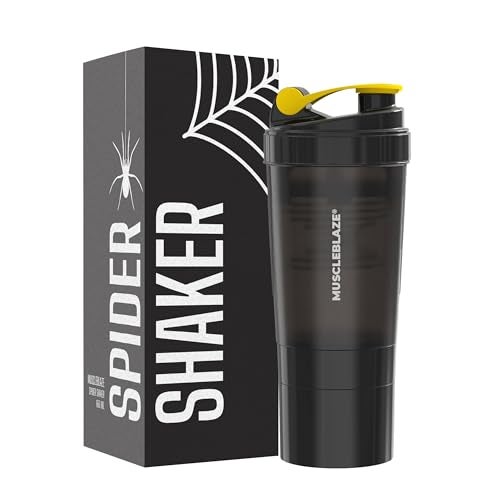 MuscleBlaze Plastic Spider Gym Shaker (Black, 500ml) | 100% Leakproof | BPA-Free | Ideal for Whey Protein - Image 1
