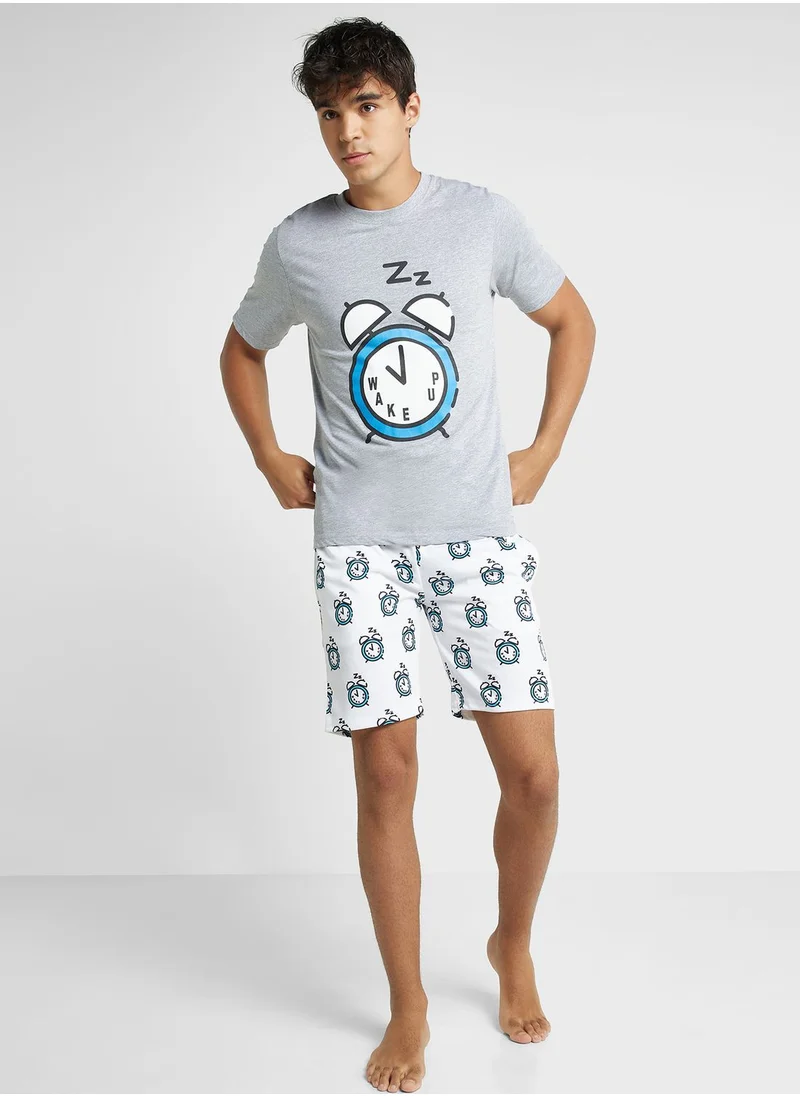 Seventy Five Printed T-Shirt & Short Pyjama Set