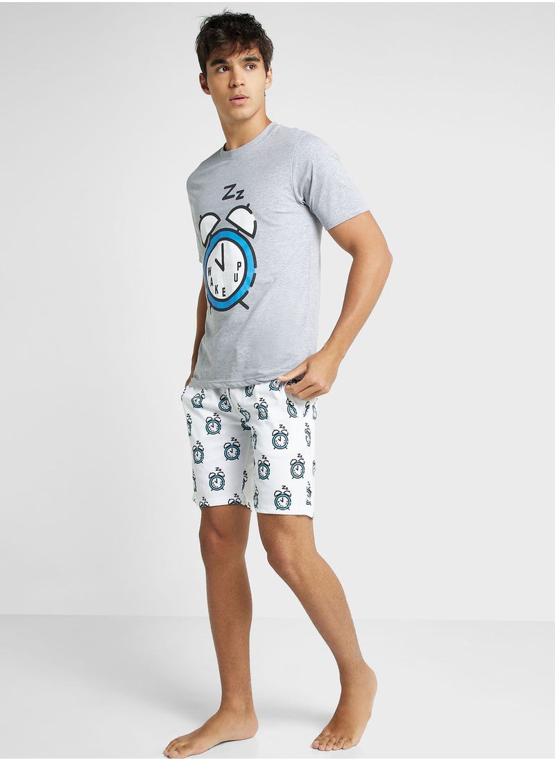 Seventy Five - Printed T-Shirt & Short Pyjama Set - Image 1