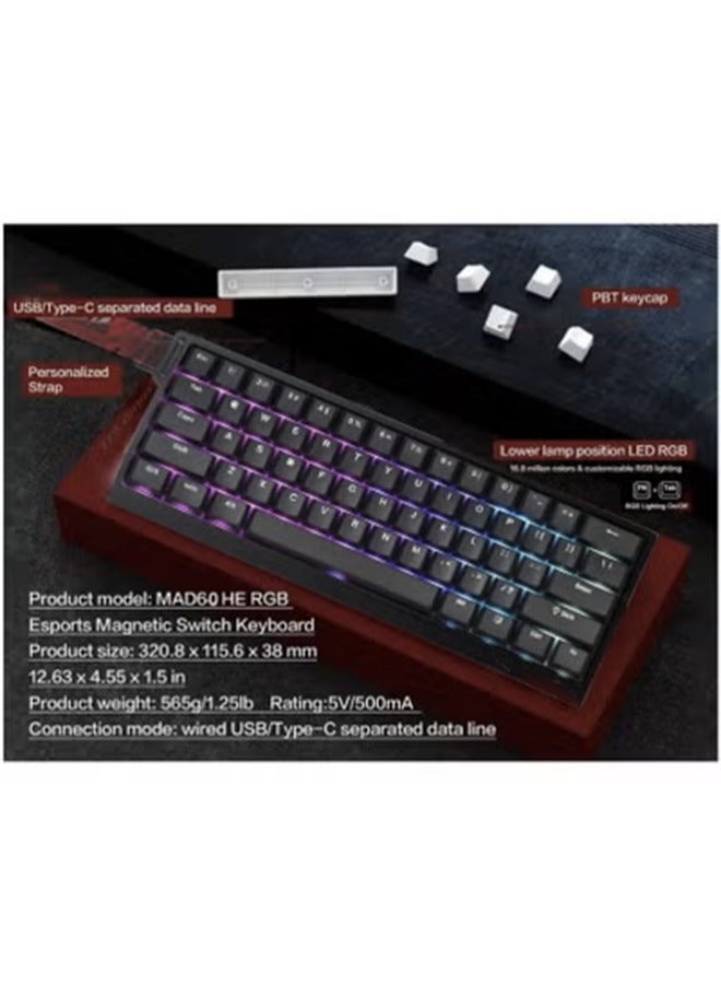 Black RGB Wired Magnetic Switch Mechanical Gaming Keyboard with Adjustable Actuation 8000 Hz Polling Rate Rapid Trigger Mode  Hall Effect Switches for PC/Mac - Image 5