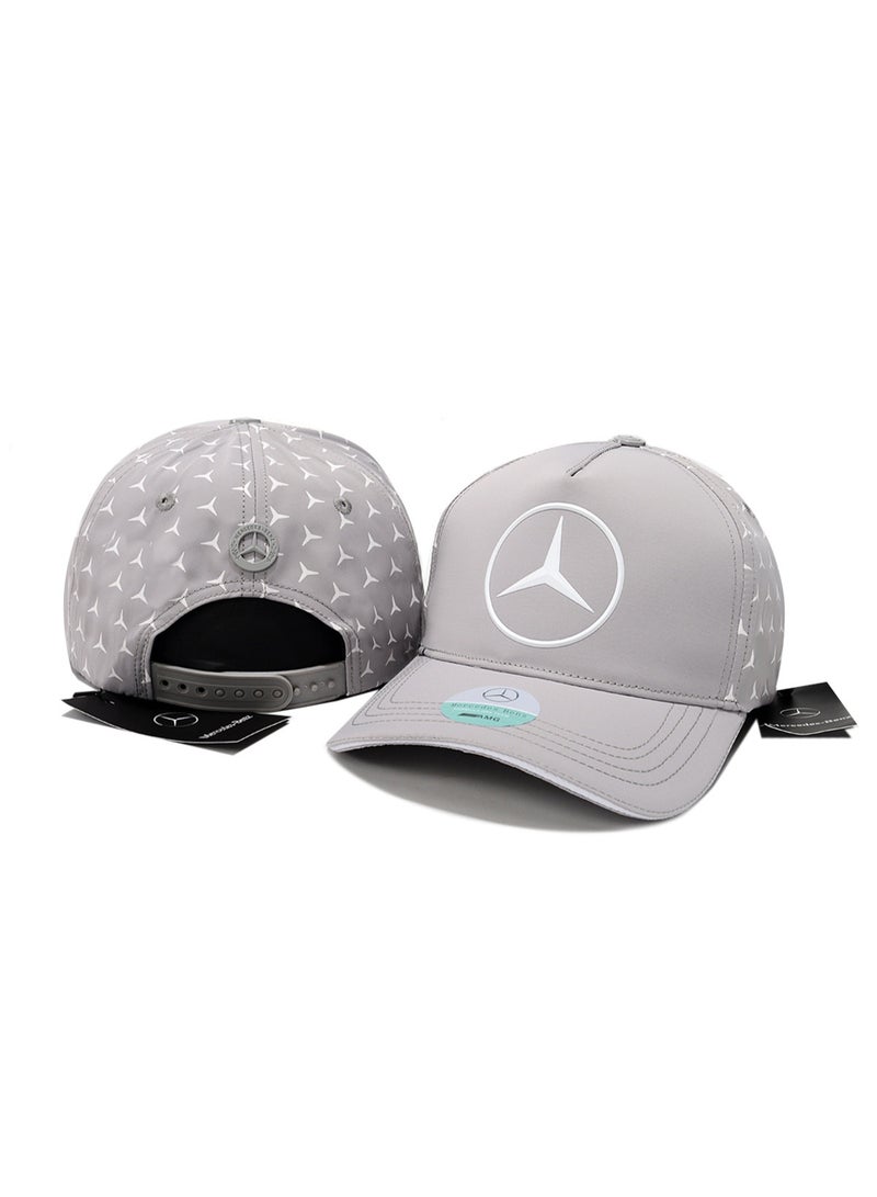 Mercedes-Benz Grey Baseball Cap with Star Pattern and AMG Logo for Formula One Enthusiasts