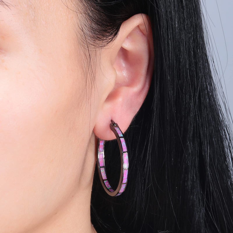 CiNily Mothers Day Gift for Mom Hoop Earrings for Women Men Purple Opal Earrings Jewelry Rhodium Plated Large Big Hoop Earrings 32mm - Image 3