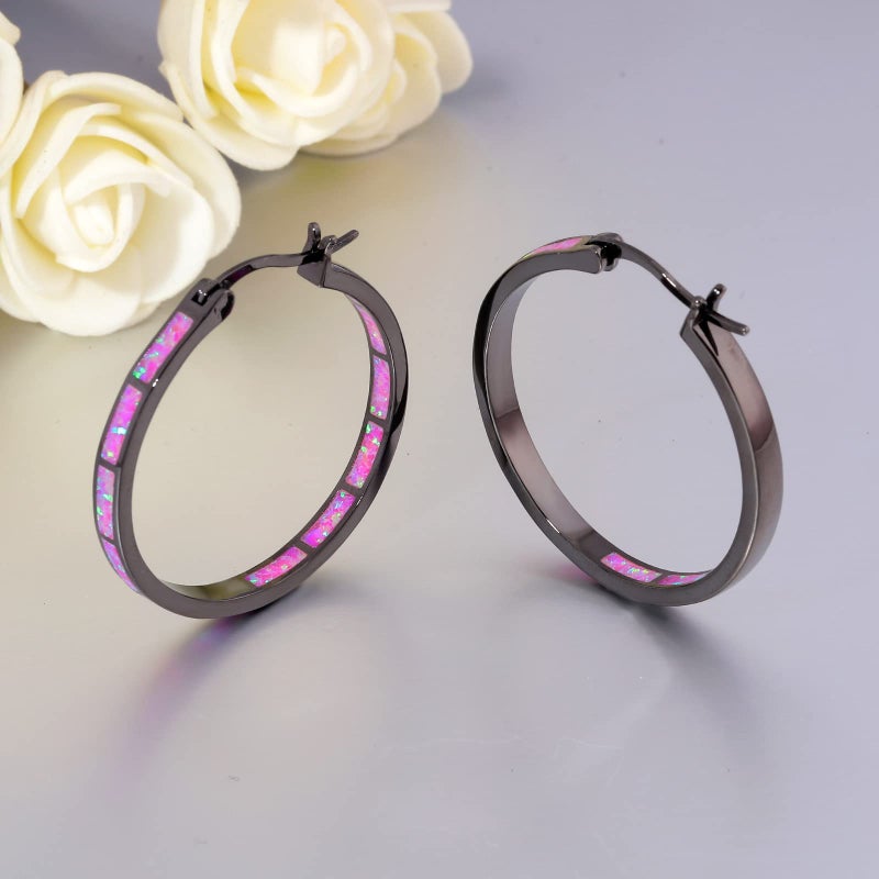 CiNily Mothers Day Gift for Mom Hoop Earrings for Women Men Purple Opal Earrings Jewelry Rhodium Plated Large Big Hoop Earrings 32mm - Image 5