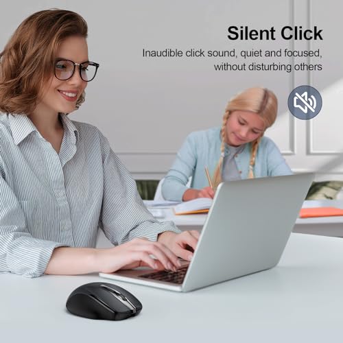TECKNET ماوس لاسلكي قابل لإعادة الشحن من تيكنيت، ماوس USB-A صامت بتردد 2.4G، نقرة هادئة، 6 إعدادات DPI قابلة للتعديل حتى 4800، ماوس كمبيوتر لاسلكي، ماوس مريح للابتوب، 6 أزرار لجهاز Chromebook، قبضة مريحة - أسود - Image 4