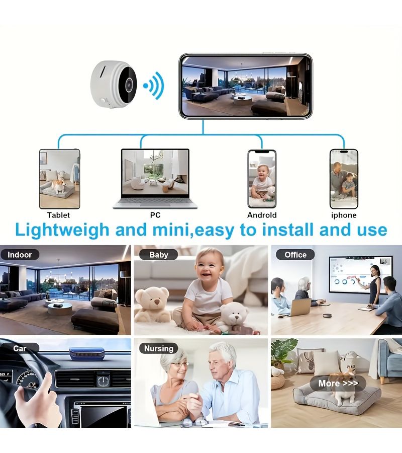1 قطعة كاميرا مراقبة منزلية لاسلكية من مادة ABS 2.4 جيجاهرتز واي فاي 480P قابلة للشحن عبر USB بدون بطاقة ذاكرة كشف الحركة عرض عن بعد تسجيل 24/7 للمراقبة الداخلية والخارجية للمنزل والمكتب ومراقبة الحيوانات الأليفة والمربية - Image 5