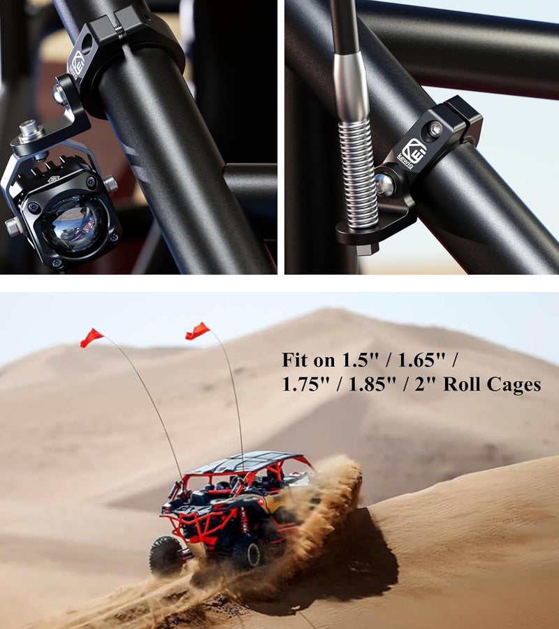 بركوفان حامل علم BRCOVAN UTV، حامل ضوء سوط من سبائك الألومنيوم الصلبة، حامل تركيب شريط إضاءة LED للطرق الوعرة، مشبك قفص دوار قابل للتعديل 360 درجة يناسب قضبان القفص بقياسات 1.5/1.65/1.75/1.85/2 بوصة، قطعة واحدة - Image 5