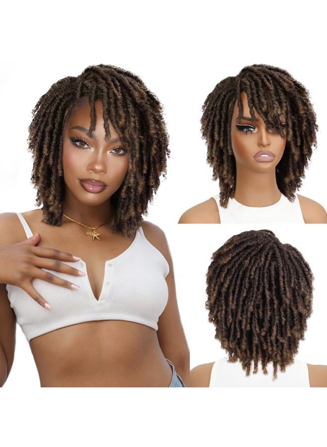 HANNE Dreadlock Wig Short Twist Wigs for Black Women and Men Afro Curly Synthetic Wig Faux Locs Braided Crochet Hair Wigs (1B/30#) - Image 1