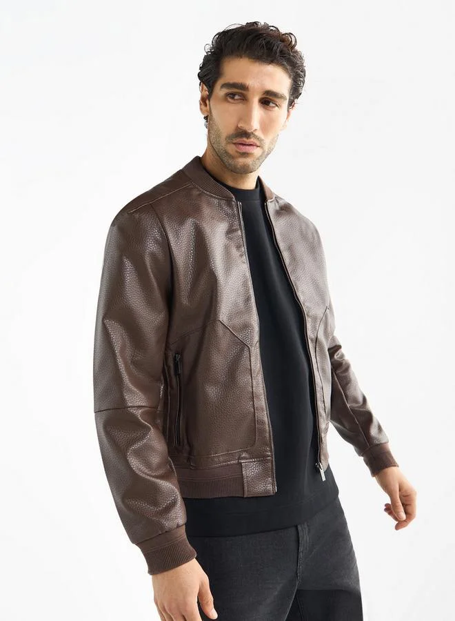 Splash FAV Textured Bomber Jacket with Zip Closure and Pockets