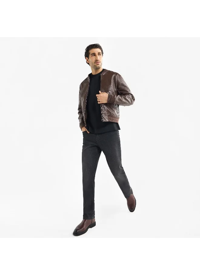 FAV Textured Bomber Jacket with Zip Closure and Pockets