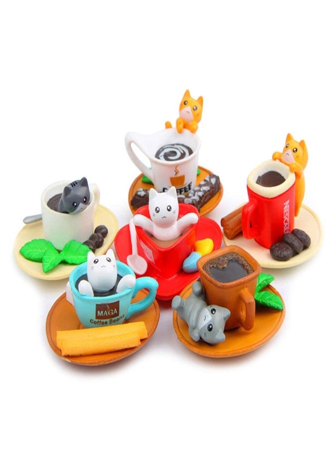 Halloluck 6 Pcs Miniature Teacup Gourmet Cat Figure Animal Desktop Decor,Cake Topper, Plant, Automobile Decoration, Miniature Decorations, Landscape Scenes - Image 1