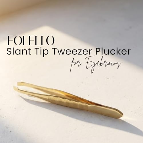 FOLELLO Slant Tip Tweezer Plucker for Eyebrows, Upper Lips & Small hairs (Golden), Precision Tweezers for Home and Professional Use, Unisex Hair Plucker, Tweezers for Women Facial Hair - Image 2