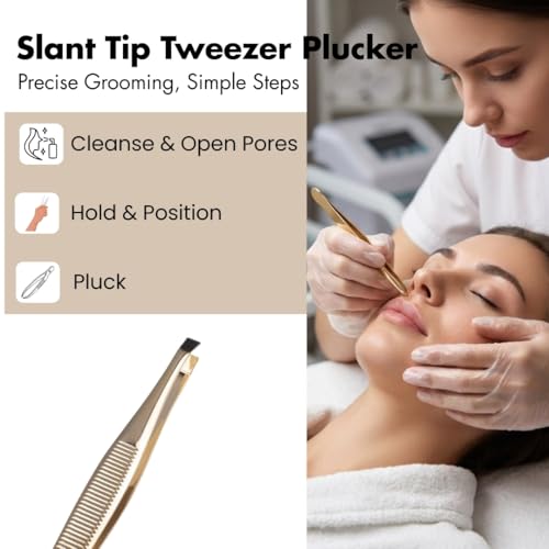 FOLELLO Slant Tip Tweezer Plucker for Eyebrows, Upper Lips & Small hairs (Golden), Precision Tweezers for Home and Professional Use, Unisex Hair Plucker, Tweezers for Women Facial Hair - Image 5