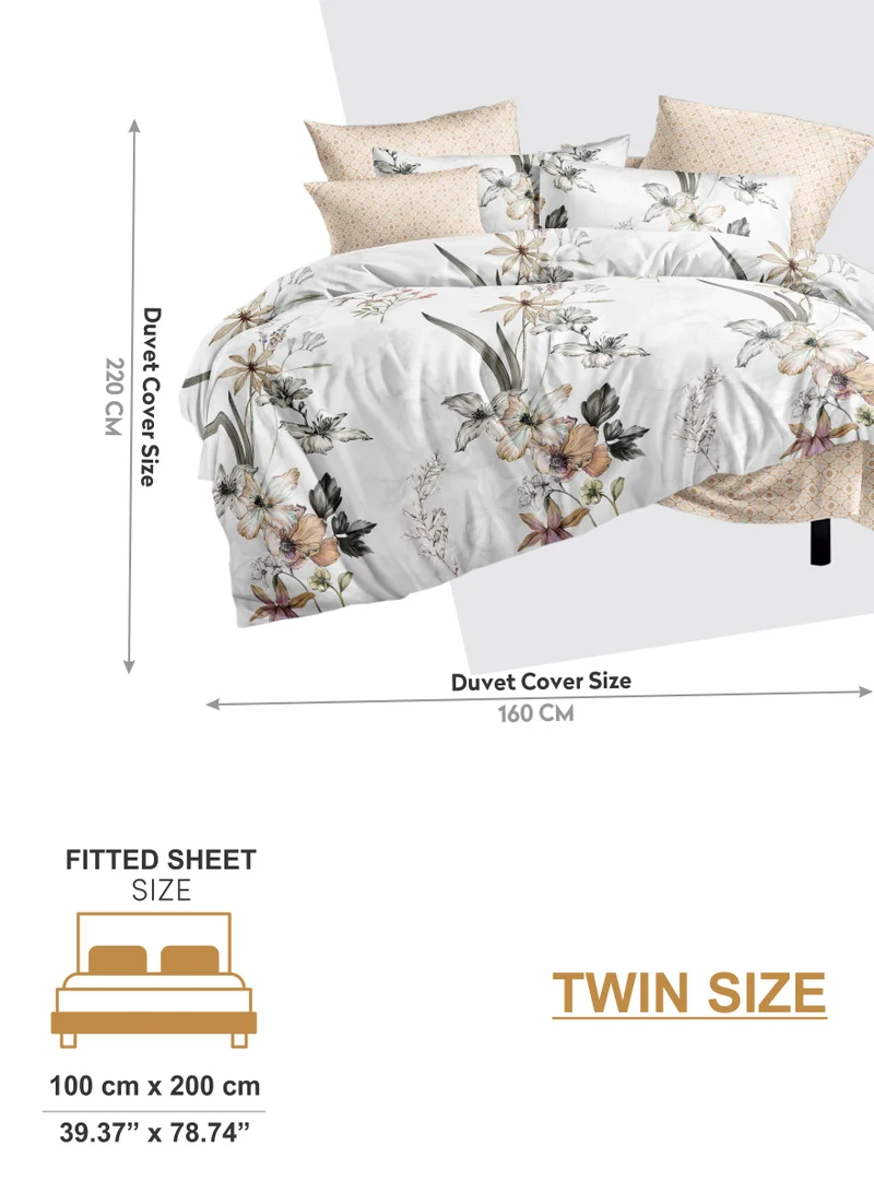 Donetella Duvet Cover Set 4-Pcs Single Size Printed Bed Set With 1 Duvet Cover(160 x 220 CM) 1 Fitted Sheet 1 Pillow Sham And 1 Pillow Case (Without Filler),Soft Peach