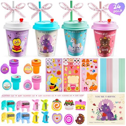 AYGXU 24 pcs Valentines Day Gifts for Kids Classroom Valentines Day Stationary Set Gift with Cards for SchoolValentine exchange valentines party favors for kids boys girlsValentines goody bag filler - Image 1