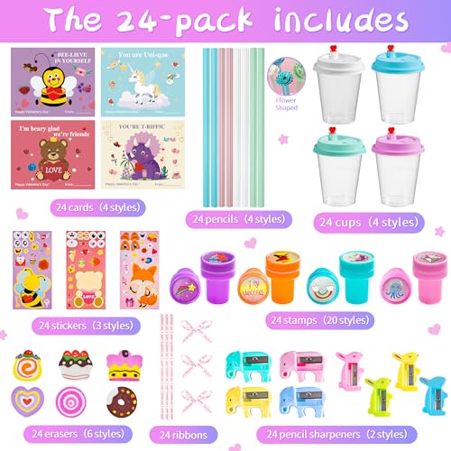 AYGXU 24 pcs Valentines Day Gifts for Kids Classroom Valentines Day Stationary Set Gift with Cards for SchoolValentine exchange valentines party favors for kids boys girlsValentines goody bag filler - Image 5