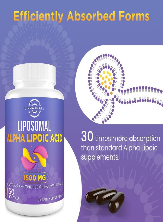 lipmaxmall ليبماكس مول، حمض ألفا ليبويك الليبوزومي 1500 ملغ - مع أسيتيل-إل-كارنيتين 900 ملغ، يوبيكوينول 100 ملغ، وفيتامين هـ 15 ملغ، مكمل غذائي من حمض ألفا ليبويك لمضادات الأكسدة، استقلاب الجلوكوز، طاقة الأعصاب، صحة القلب والأوعية الدموية، 60 كبسولة هلامية - Image 3
