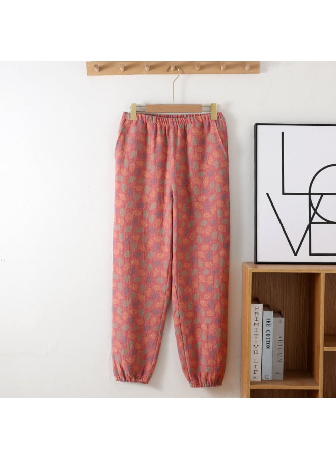 Cotton Double-layer Gauze Spring And Autumn Yarn-dyed Jacquard Pajama Pants Loose Close-up Pants With Pockets Can Be Worn Outside Home Pants