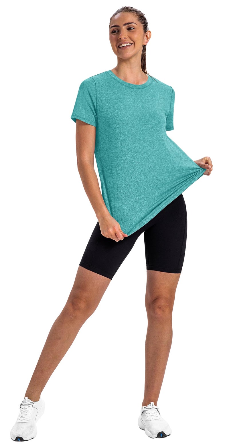 NIASHOT Womens T Shirts Pilates Outfits for Women Gym Clothes for Woman Summer Women's Clothing Athletic Tops Athletic Gym Loose Fit Activewear,Tshirts Aqua M - Image 4