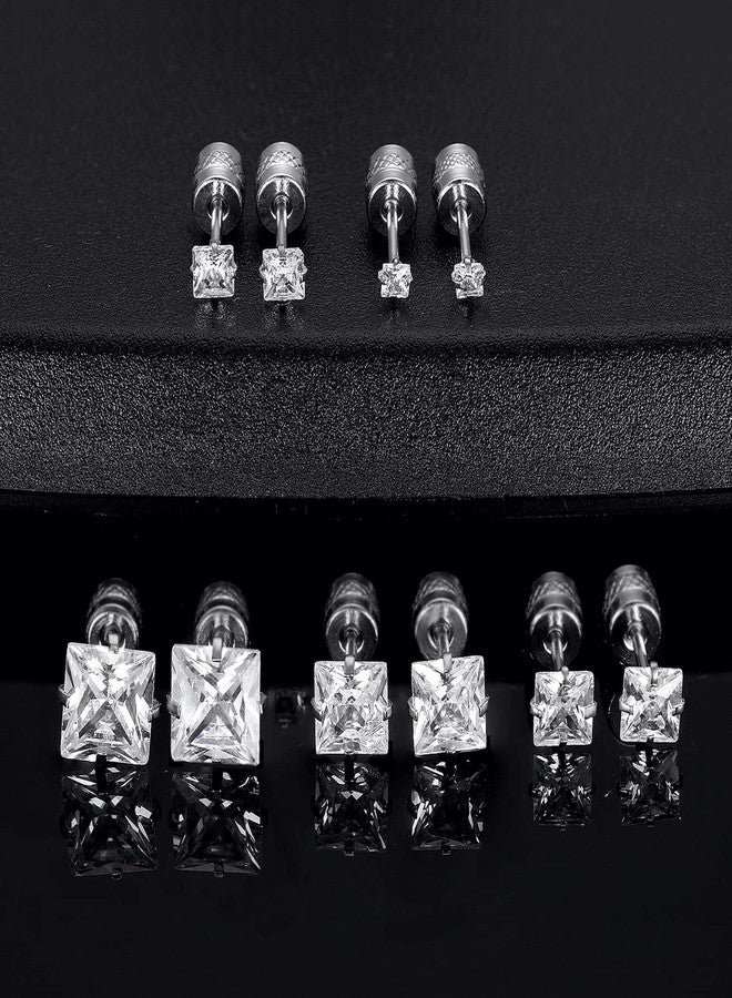 VOLUKA 5 Packs of Titanium Screw Back Square Cubic Zirconia 316L Stainless Steel Earrings for Women Men Hypoallergenic for Sensitive Ears 2-6mm - Image 3