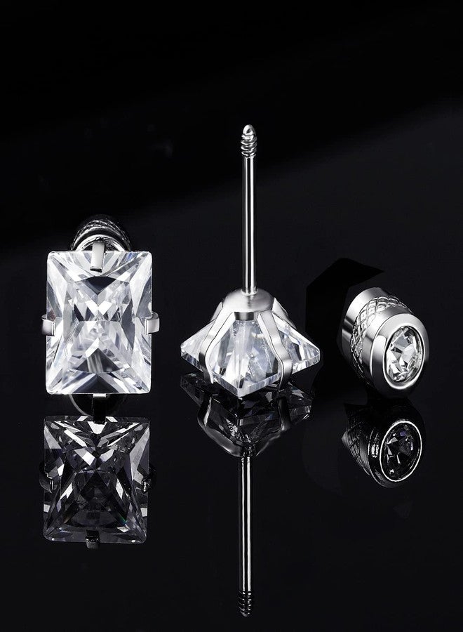 VOLUKA 5 Packs of Titanium Screw Back Square Cubic Zirconia 316L Stainless Steel Earrings for Women Men Hypoallergenic for Sensitive Ears 2-6mm - Image 4