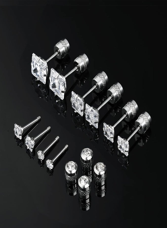 VOLUKA 5 Packs of Titanium Screw Back Square Cubic Zirconia 316L Stainless Steel Earrings for Women Men Hypoallergenic for Sensitive Ears 2-6mm - Image 5