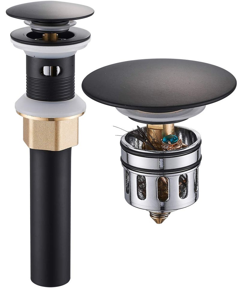 REGALMIX Antique Brass Pop Up Bathroom Vessel Sink Drain Stopper,Built-in Anti-Clogging Strainer, Fits Standard American Drain Hole(1-1/2" to 1-3/4"), with Overflow RWF083R - Image 1