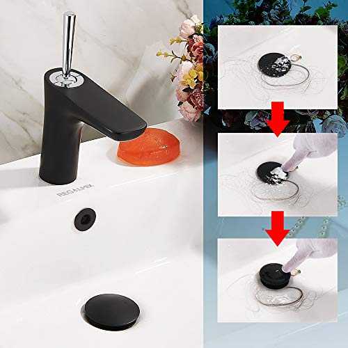 REGALMIX Antique Brass Pop Up Bathroom Vessel Sink Drain Stopper,Built-in Anti-Clogging Strainer, Fits Standard American Drain Hole(1-1/2" to 1-3/4"), with Overflow RWF083R - Image 3