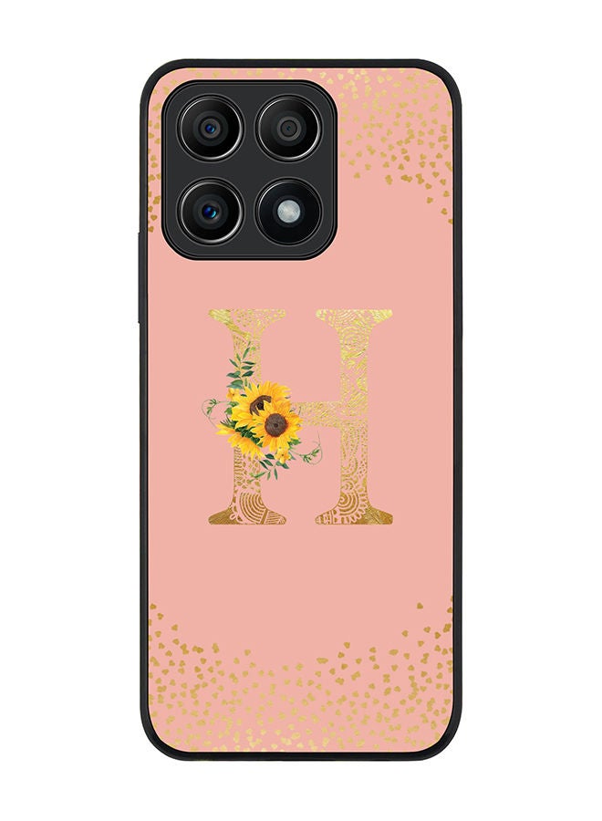 Stylizedd Rugged Black edge case for Honor X8A 4G Slim fit Soft Case Flexible Rubber Edges Anti Drop TPU Gel Thin Cover - Custom Monogram Letter Floral Pattern Alphabet - H (Rose Pink) - Image 1