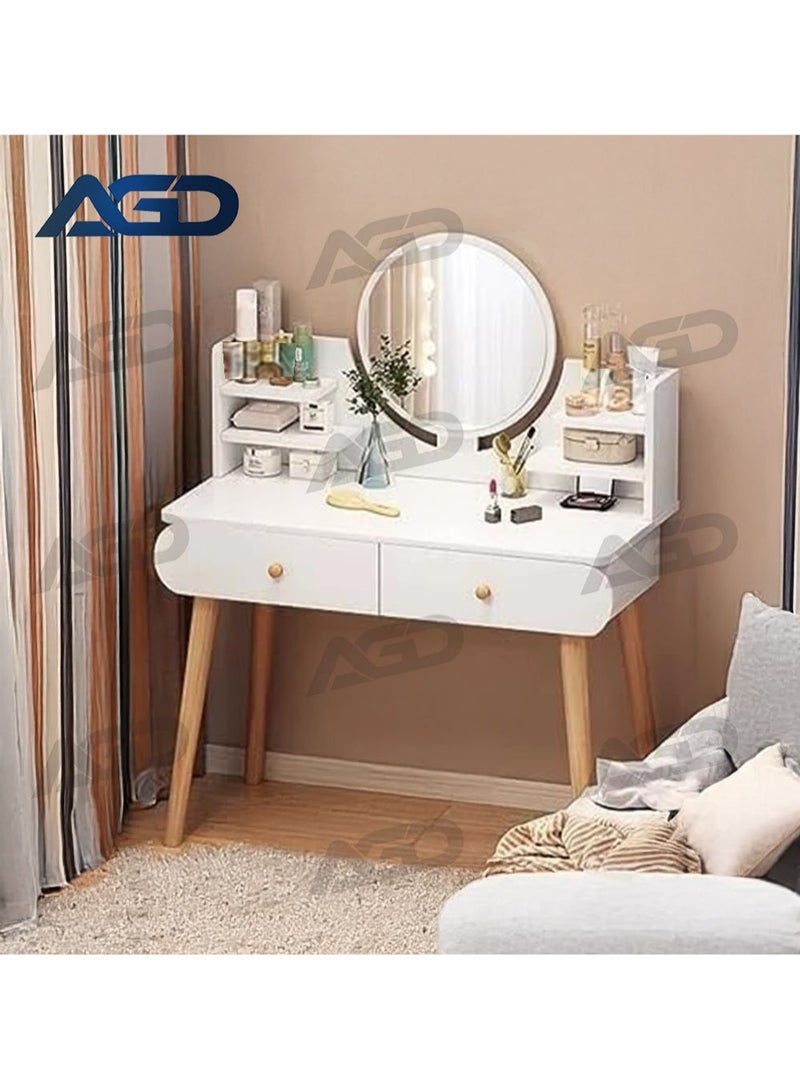 AGD Simple Modern Bedroom Dressing Table with Mirror and 2 Storage Drawers (Dressing Chair Not Included), White - Image 3
