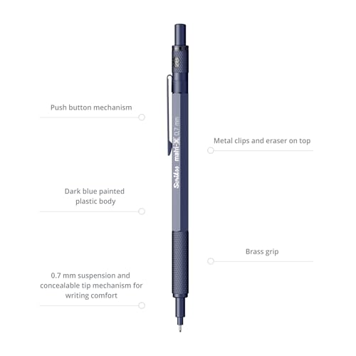 Scrikss 0.7mm Mechanical Clutch Lead Pen Pencil Dark Blue Body Matri-X Series Eraser Included - Image 3