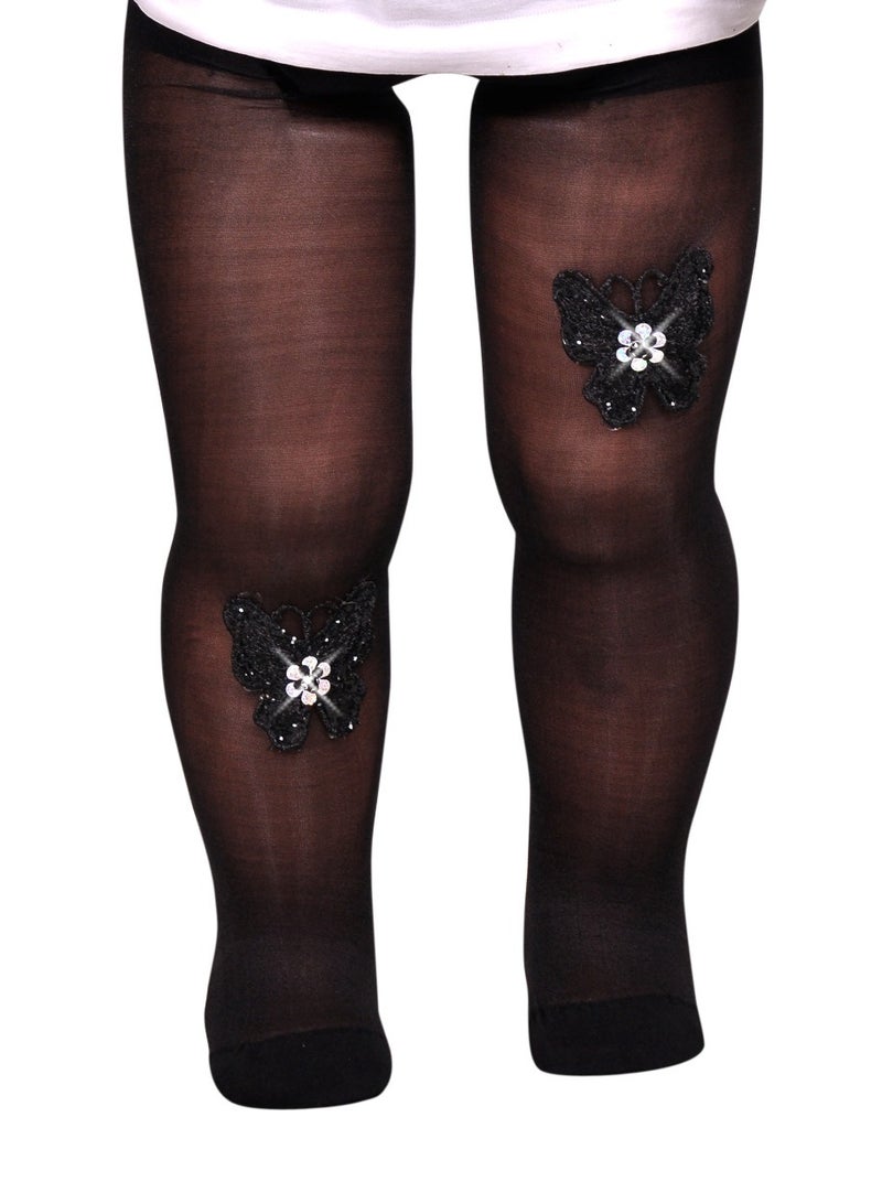 Ghils Girls' Crystal Embroidered Tights