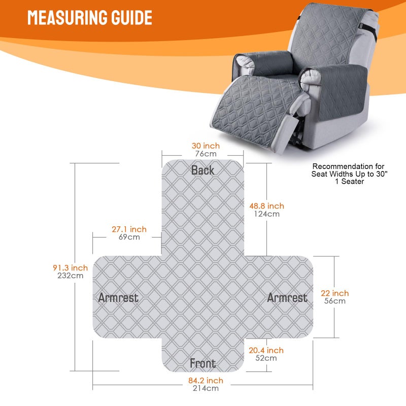 VANSOFY 100% Waterproof Recliner Chair Covers, Recliner Cover Non-Slip Dog Chair Cover Furniture Protector Washable Slipcover with Pocket, Elastic Straps for Pets, Dogs(Dark Gray, 30") - Image 2