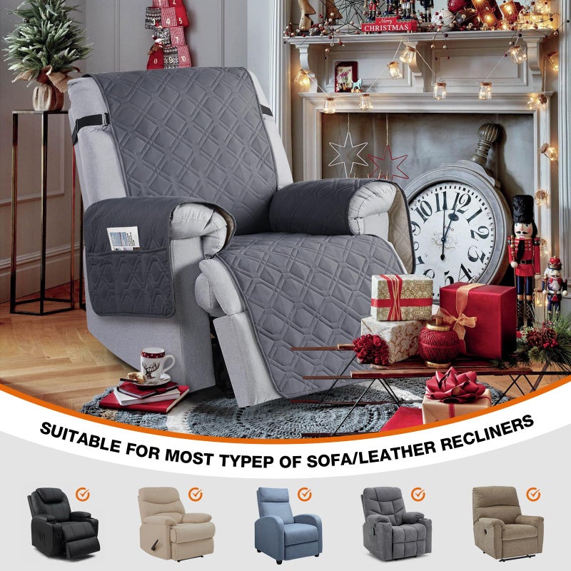 VANSOFY 100% Waterproof Recliner Chair Covers, Recliner Cover Non-Slip Dog Chair Cover Furniture Protector Washable Slipcover with Pocket, Elastic Straps for Pets, Dogs(Dark Gray, 30") - Image 4