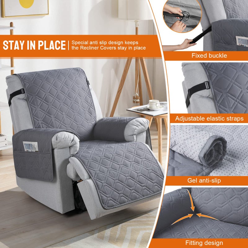 VANSOFY 100% Waterproof Recliner Chair Covers, Recliner Cover Non-Slip Dog Chair Cover Furniture Protector Washable Slipcover with Pocket, Elastic Straps for Pets, Dogs(Dark Gray, 30") - Image 3