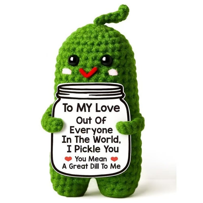 Hand-knitted Cucumber Plush Toy - Standing Cucumber Teacher