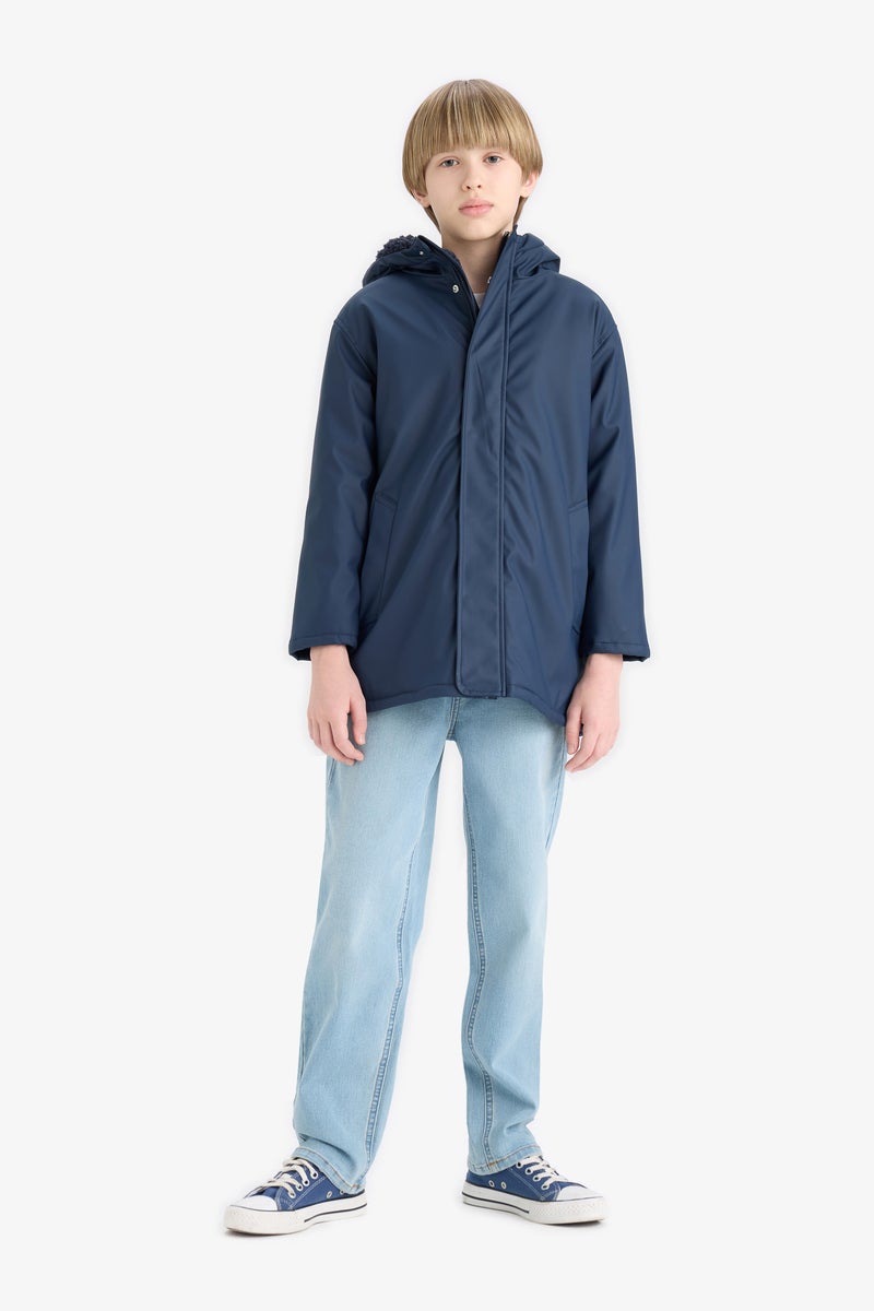 DeFacto Blue Boy Hooded Water Repellent Plush Raincoat Casual - Image 4