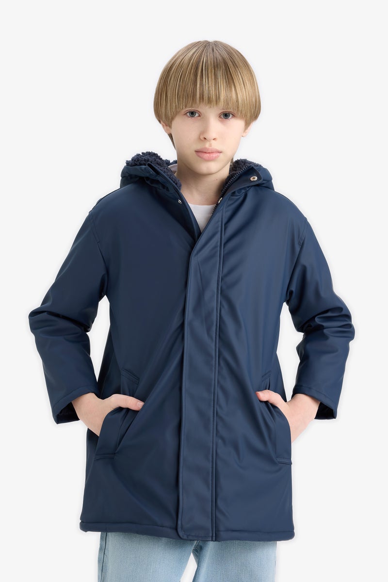 DeFacto Blue Boy Hooded Water Repellent Plush Raincoat Casual - Image 1
