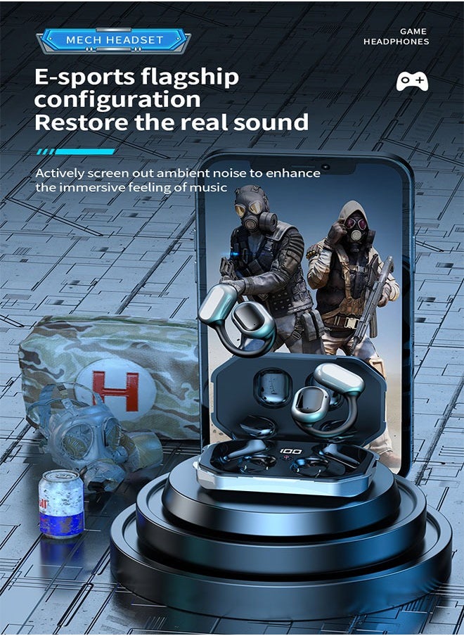 Generic - On-ear Bluetooth earbuds with IPX7 waterproof rating for running and workouts, 16mm driver stereo sound, lightweight and comfortable, touch controls. -Silver - Image 1