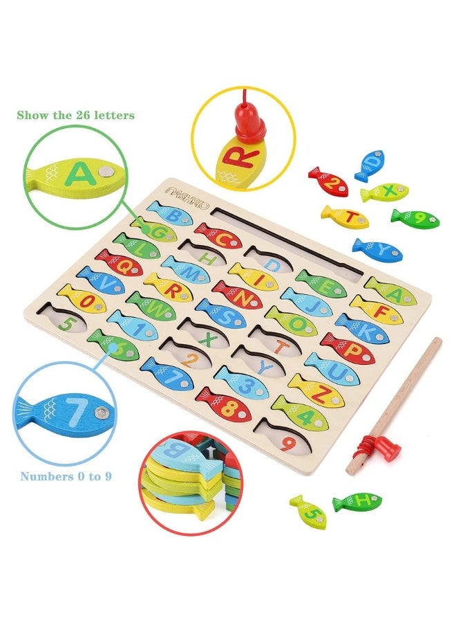 NASHRIO Magnetic Wooden Fishing Game Toy for Toddlers, Alphabet Fish Catching Counting Games Puzzle with Numbers and Letters, Preschool Learning ABC Math Educational Toys 3 4 5 Years Old Girl Boy Kids - Image 1