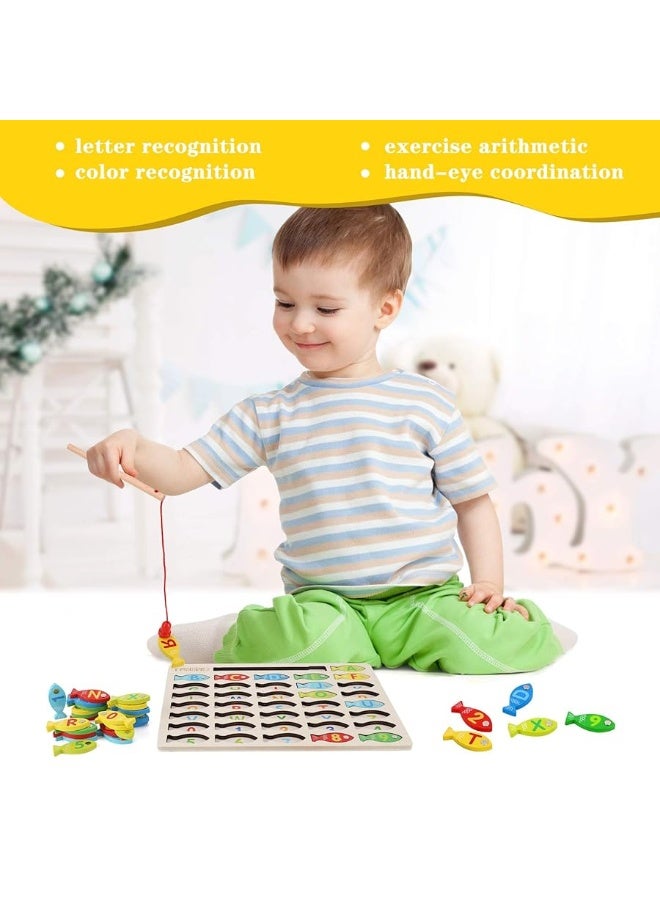 NASHRIO Magnetic Wooden Fishing Game Toy for Toddlers, Alphabet Fish Catching Counting Games Puzzle with Numbers and Letters, Preschool Learning ABC Math Educational Toys 3 4 5 Years Old Girl Boy Kids - Image 3
