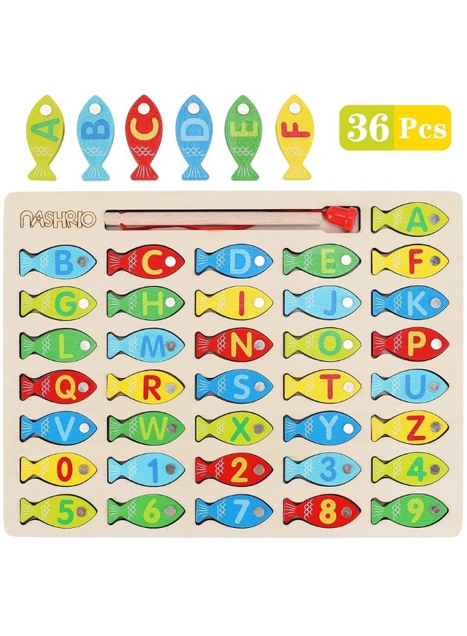 NASHRIO Magnetic Wooden Fishing Game Toy for Toddlers, Alphabet Fish Catching Counting Games Puzzle with Numbers and Letters, Preschool Learning ABC Math Educational Toys 3 4 5 Years Old Girl Boy Kids - Image 5