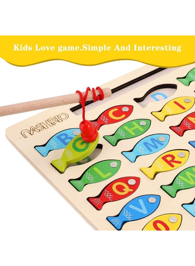 NASHRIO Magnetic Wooden Fishing Game Toy for Toddlers, Alphabet Fish Catching Counting Games Puzzle with Numbers and Letters, Preschool Learning ABC Math Educational Toys 3 4 5 Years Old Girl Boy Kids - Image 4