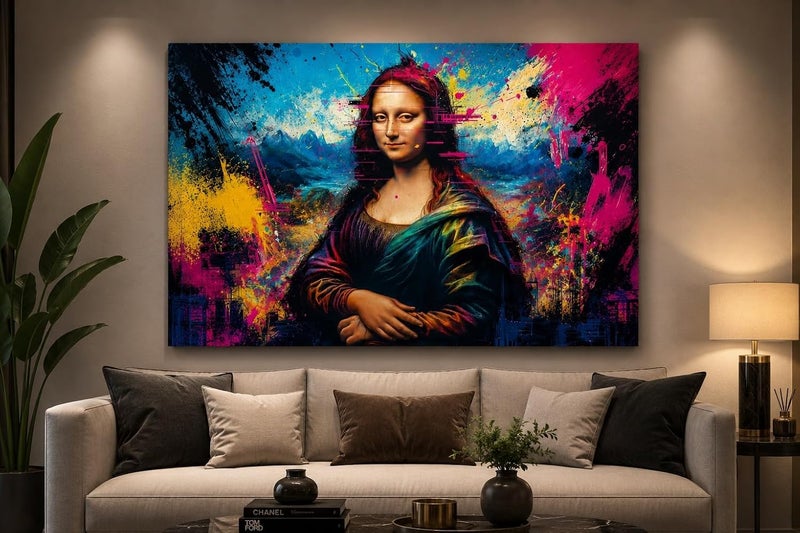 ARS Modern Mona Lisa Canvas Wall Art, Colorful Urban Graffiti Street Art Poster with Abstract Neon Paint Splatters & Glitch Effects, Pop Art Painting Print for Living Room, Ready to Hang - Image 2
