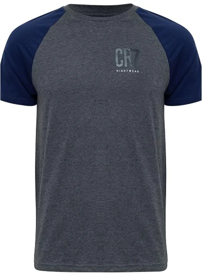 CR7 CR7 Men's Pyjama Set – Soft Cotton Short Sleeve T-Shirt & Shorts Sleepwear Set, Breathable Comfort Fit Nightwear, Grey Melange & Navy Blue