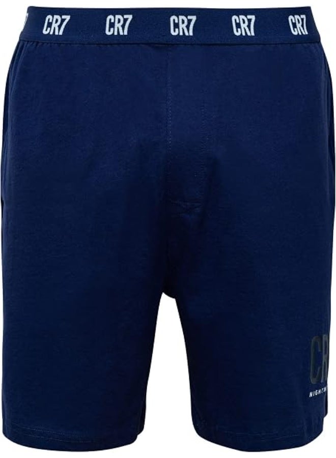CR7 Men's Pyjama Set – Soft Cotton Short Sleeve T-Shirt & Shorts Sleepwear Set, Breathable Comfort Fit Nightwear, Grey Melange & Navy Blue - Image 3