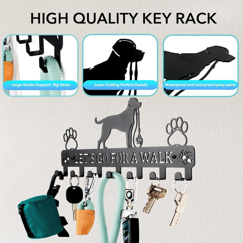 BienBion Large Size Key Holder for Wall,Dog Leash Holder for Wall,13.5" L × 6.2" W × 0.75" H Metal Keys Holder on Wall Decorative with 7 Hooks,Key Rack for Entryway,Front Door,Hallway,Kitchen,Office - Image 5