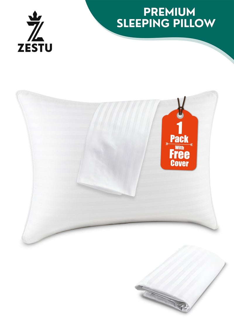 زستو طقم مكوّن من 1 وسائد للنوم مع أغطية وسائد مجانية، وسائد ناعمة بجودة الفنادق للاستخدام المنزلي والفندقي، مضادة للحساسية وقابلة للتنفس، مصنوعة من ألياف مايكروفايبر، مناسبة للنوم على الجانب والظهر والبطن - Image 1
