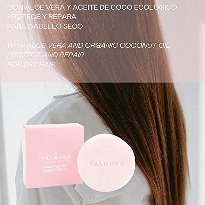 Valquer Laboratorios PETAL SOLID SHAMPOO FOR DRY HAIR (MOISTURIZING AND REPAIRING) WITH COCONUT OIL AND ALOE VERA AND FORMULATION ZERO%: SULFATE-FREE, SOAP-FREE, PLASTIC-FREE, VEGAN - 50 GR - Image 3