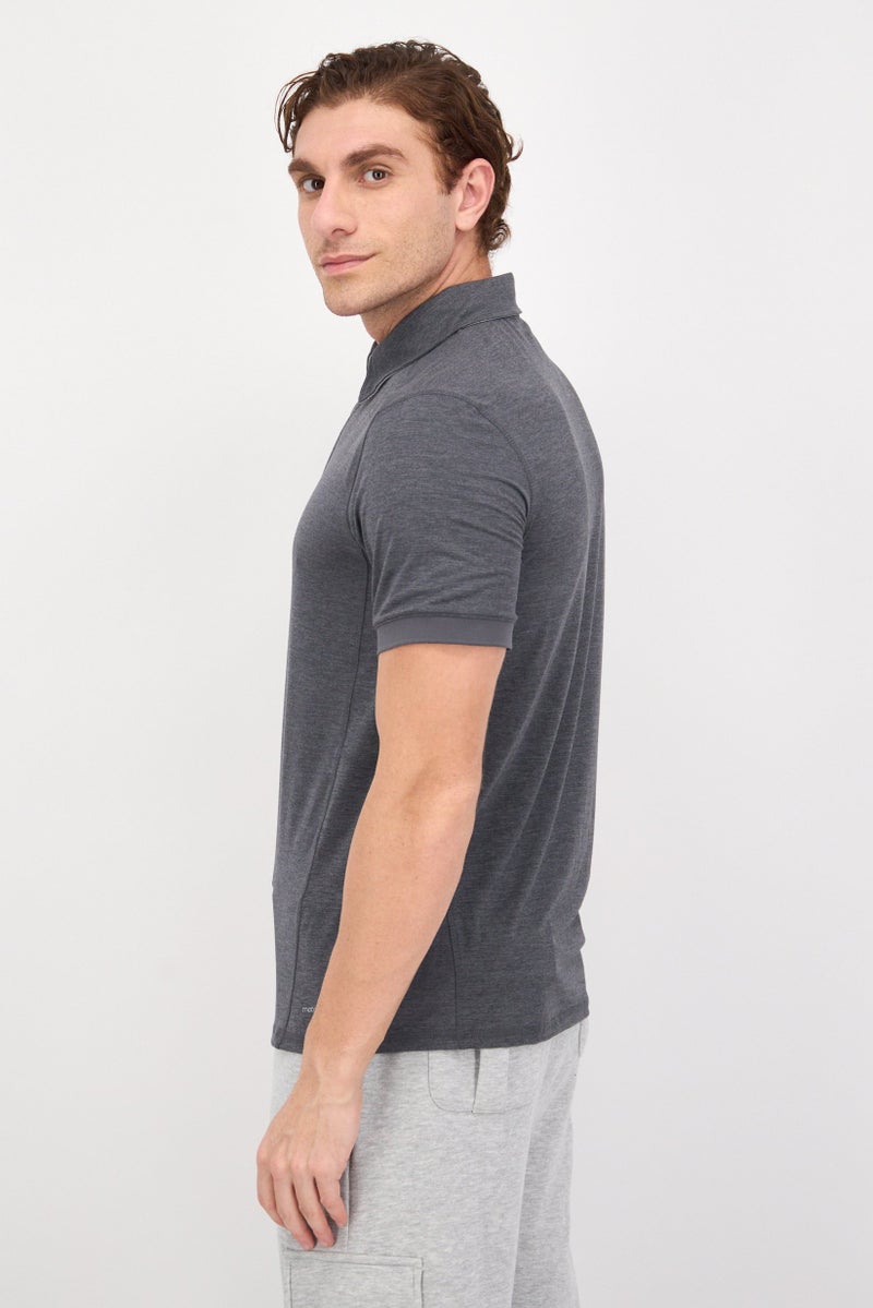 MOTION Men Sportswear Fit Short Sleeve Tennis Polo Shirt, Charcoal - Image 3