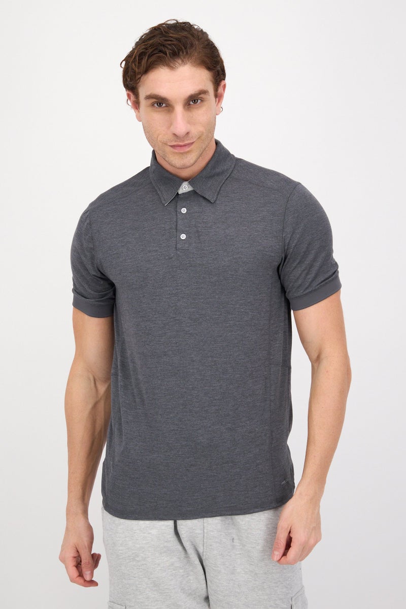 MOTION Men Sportswear Fit Short Sleeve Tennis Polo Shirt, Charcoal - Image 1